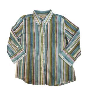 Caribbean Joe Womens Size L Striped Long Sleeve Button Shirt Beach